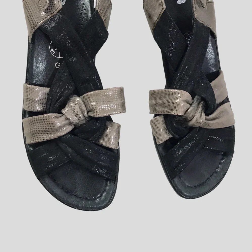 Ara Womens Slingback Sandals black Metallic Leather Size US 6.5